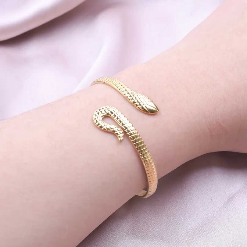 Fashion Simple Snake Shaped Open Cuff Handcrafted Punk Stainless Steel Cuff Bangles Women Girls Birthday Jewelry Gifts Z250616