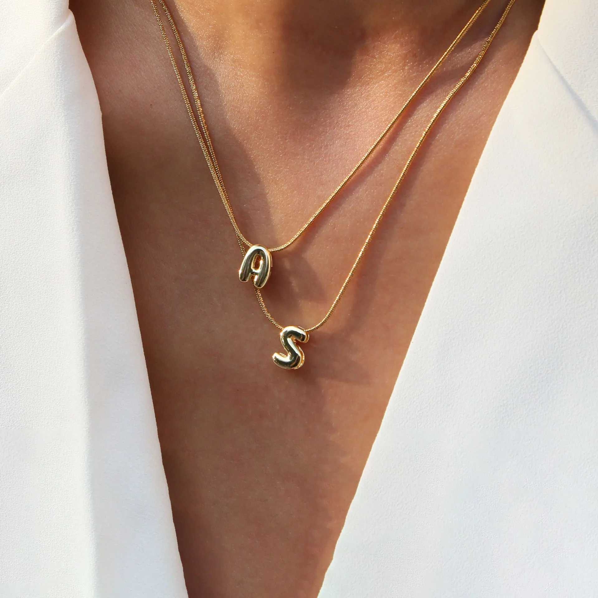 Gold Plated Balloon 26 Alphabet Letter Pendant Necklace Copper Bubble Initial Pendant For Women Personty Chain Jewelry W250616