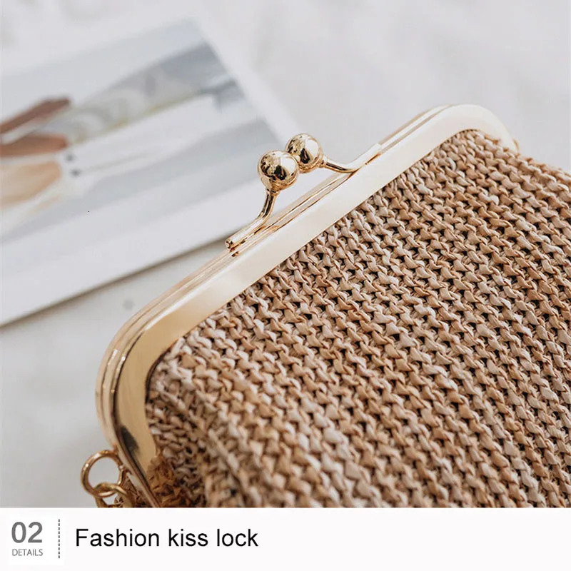 Small Crossbody Boho Bags For Women Evening Clutch Hasp Ladies Handbag Female Straw Beach Rattan Messenger Bag 250614
