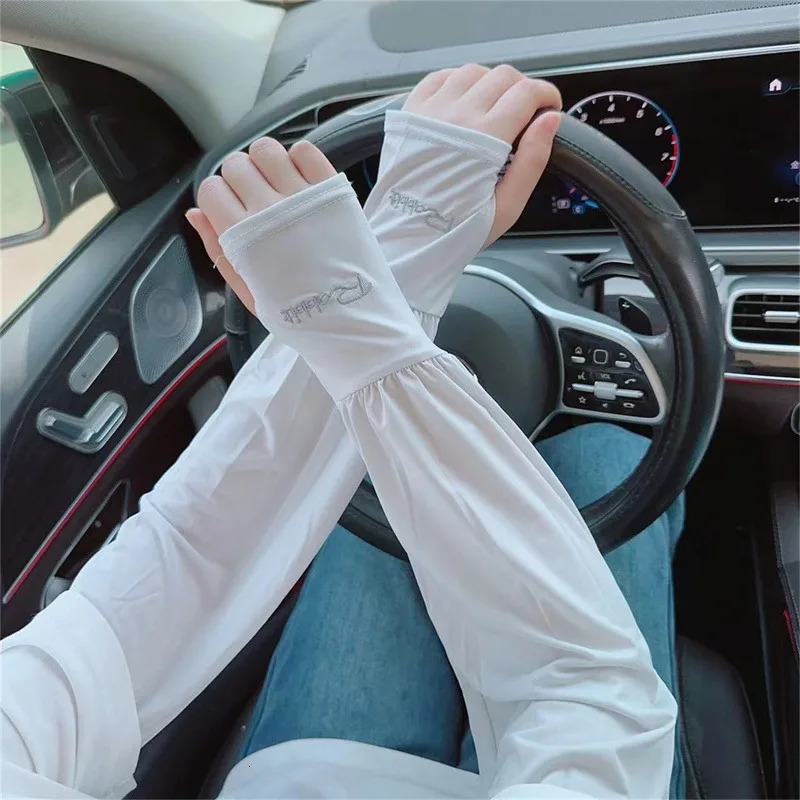 2Pcs Summer Loose Sunscreen Driving Ice Silk Sleeve Female Long Length UV Protection Arm Glove Sleeves Super Soft Breathable 250610