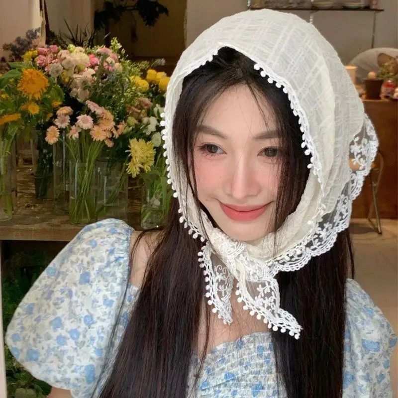 Retro Triangle Hair Band Korean Ins Lace Hair Scarf For Women Strap Hair Bag Headscarf Hat French Pastoral Style Travel Headband 250610