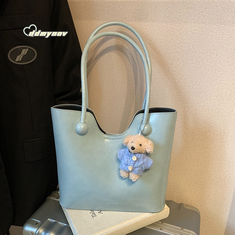 2025 Spring Summer New Fashionable Girls' Handbag Stylish Simple Solid Color Shoulder Women's Large Capacity Tote Bag ddmynov