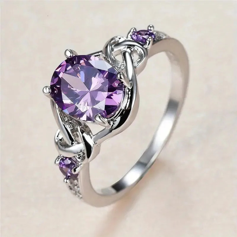 925 Sterling Silver Purple CZ Rings for Women Elegant Engagement Wedding Anniversary Party Accessories 250610