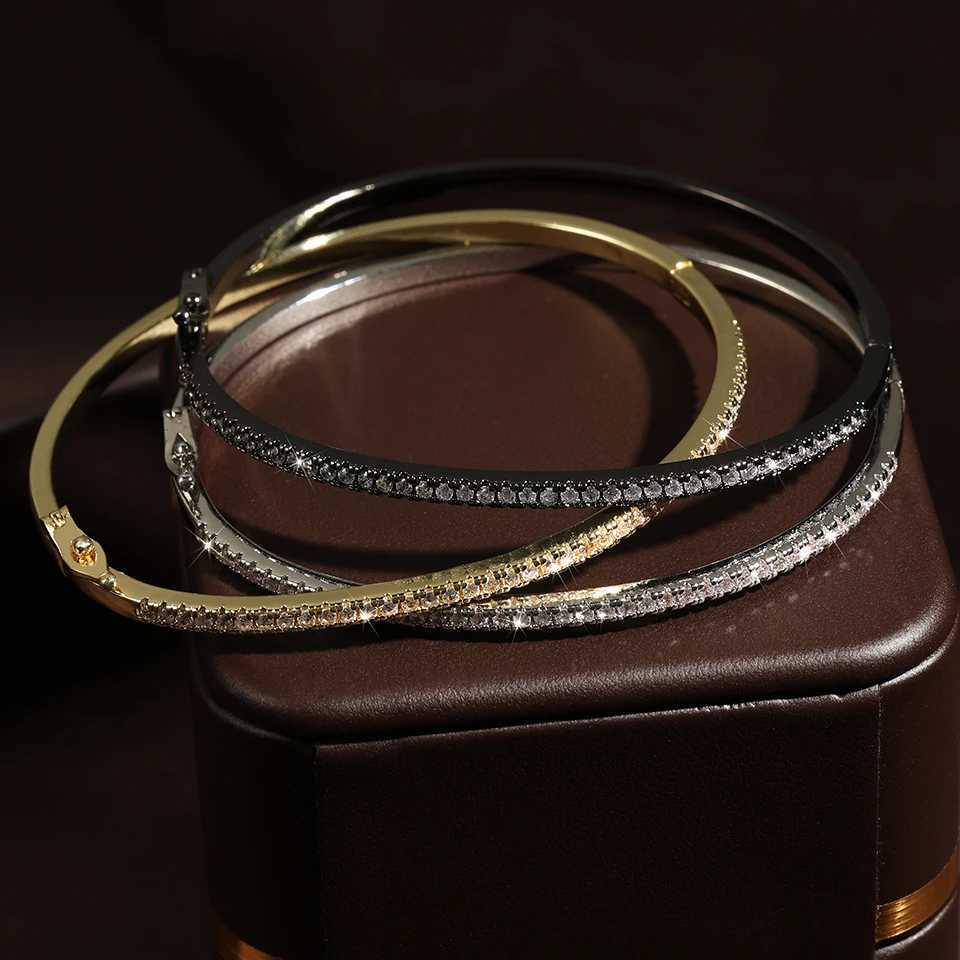 TrendMen Trendy Round Zirconia Tennis Bangles For Men Women Fashion Gold Color Crystal Wristlet Jewelry Gifts Party Z250616