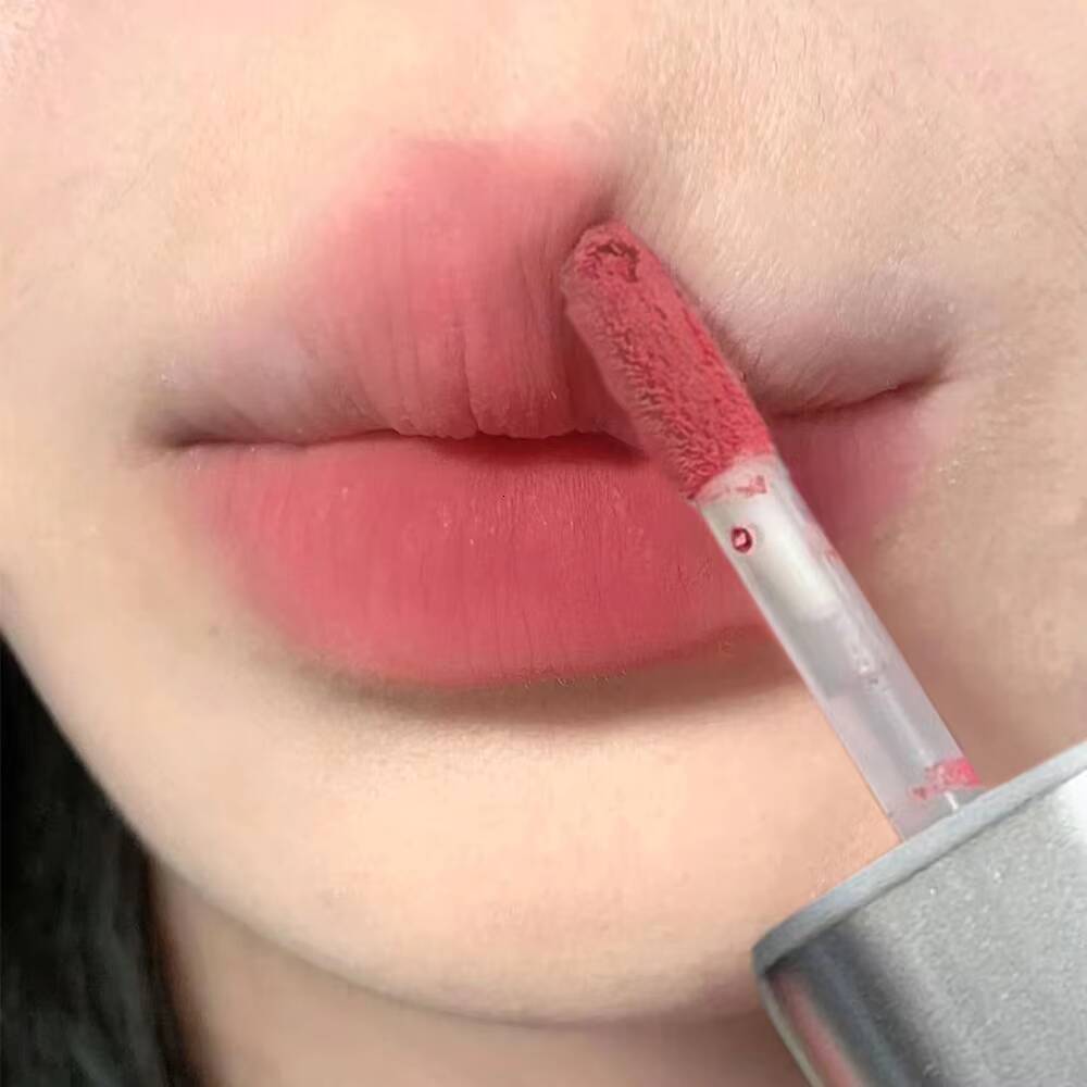 6 Color Brown Glaze Matte Liquid Lipstick Peach Pink Waterproof Velvet Nude Red Lip Mud Cheek Rouge Tint Cosmetics happy