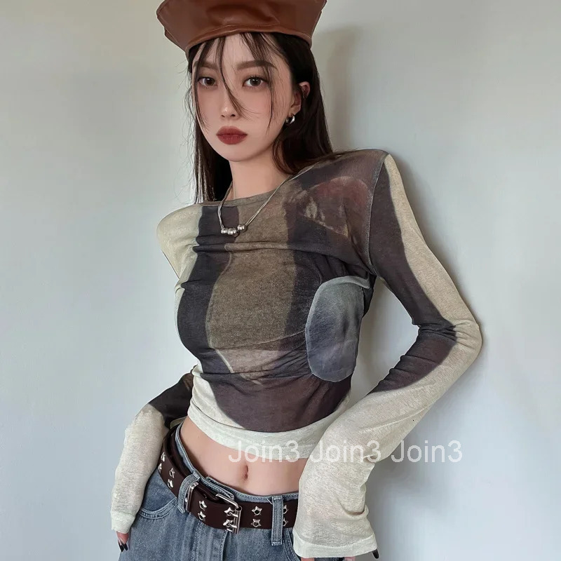 Top Female Korean Style Spring Autumn Womens Long Sleeve T-shirt Mesh Reviews Clothes Fashion Clothing Sale Y2k Emo Many Basic