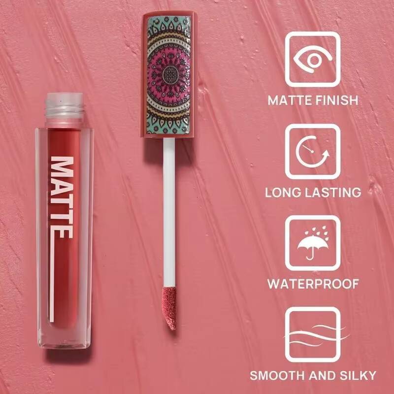 Waterproof Matte Gloss Brown Nude Pigment Dark Red Long Lasting Velvet Liquid Lipstick Women Makeup Lip Glaze 1pcs happy