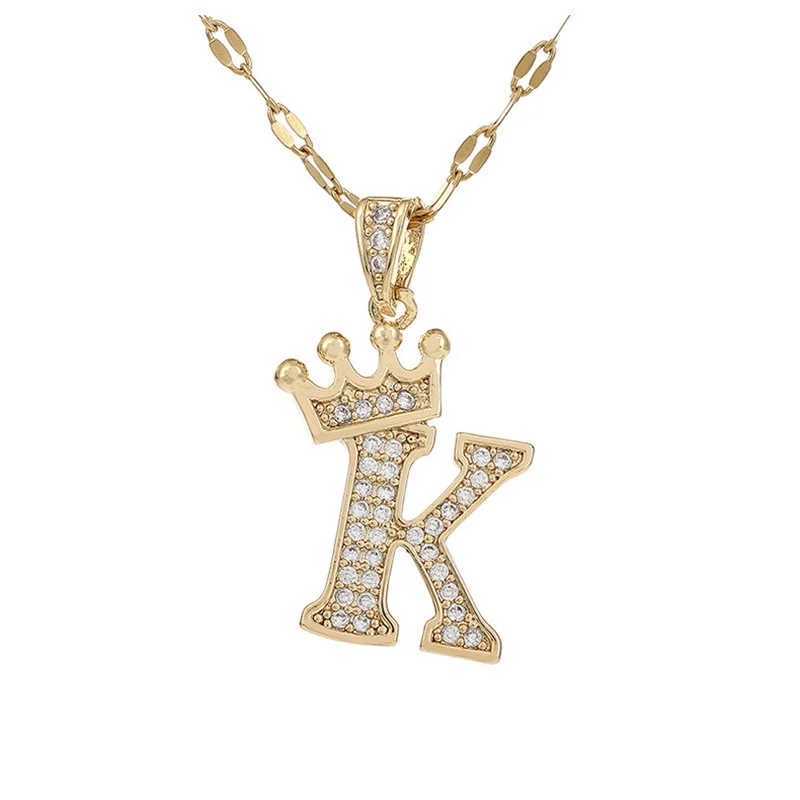 Light Luxury Crown 26 Letter Zircon Necklace Stainless Steel Chains Simple Geometric Pendant Choker Jewelry Gift For Women Girl W250616