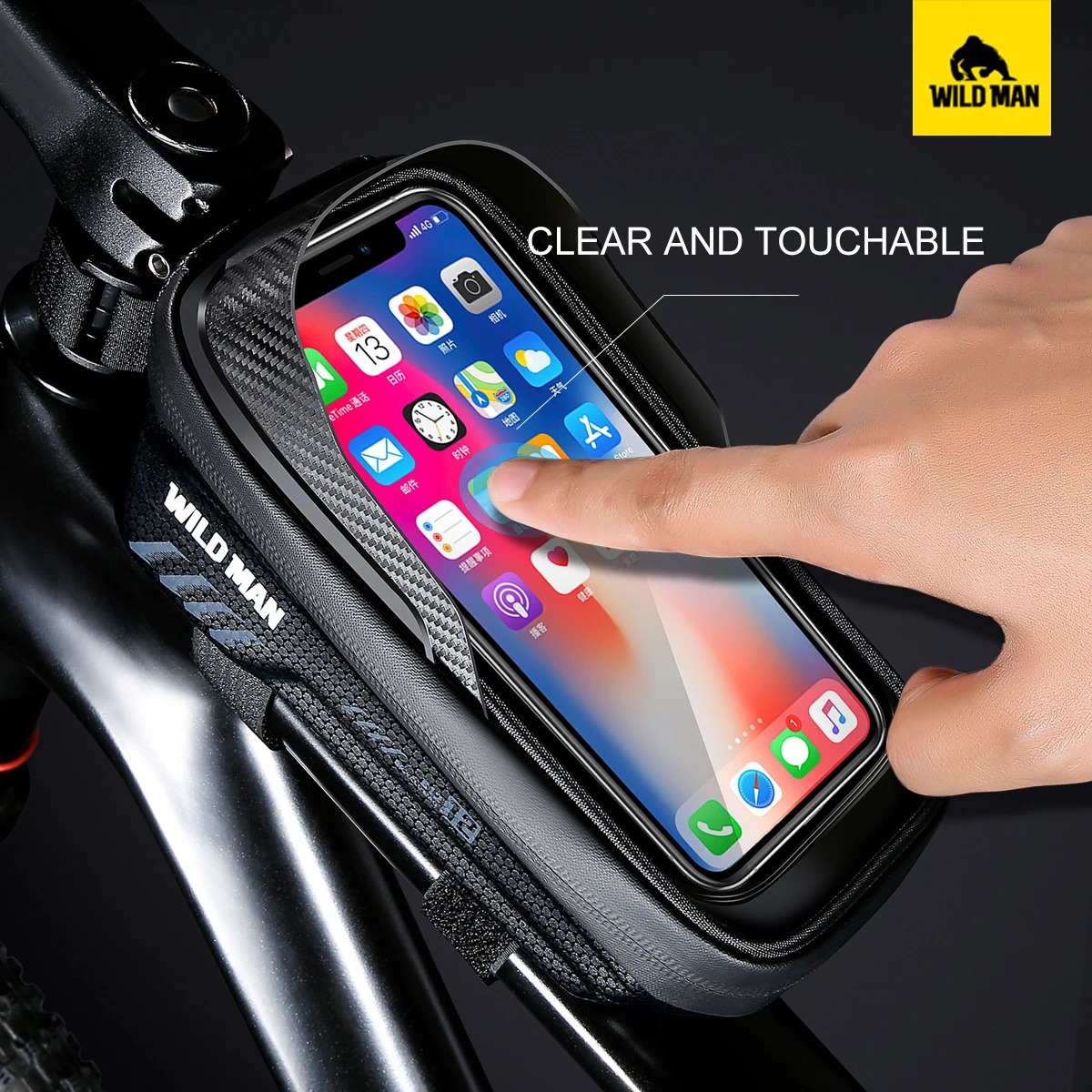 WILD MAN E12 Road Mountain Bicycle Bag EVA Hard Shell Waterproof Touch Screen Front Beam Bag Upper Tube Mobile Phone Saddle Bag 250610