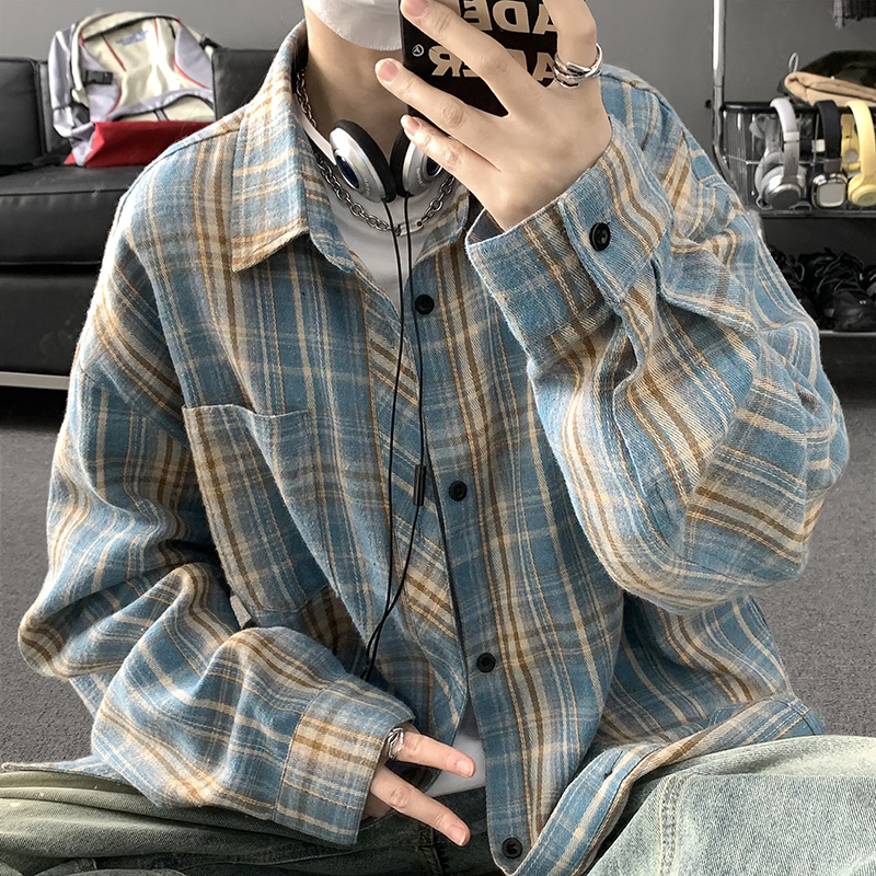 Men's Designer Shirt, 2025 New Style Checkered Shirt, Spring-Autumn Casual Loose Long-Sleeve, American Retro Style, Men's Inner Wear & Outer