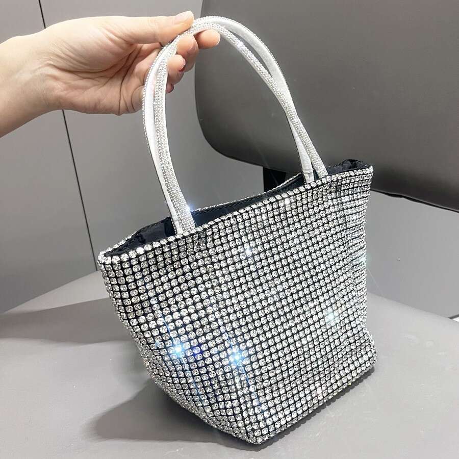 2025 fashionable Women's Shiny Rhinestone Handmade Designer Evening Chain Tote Bag