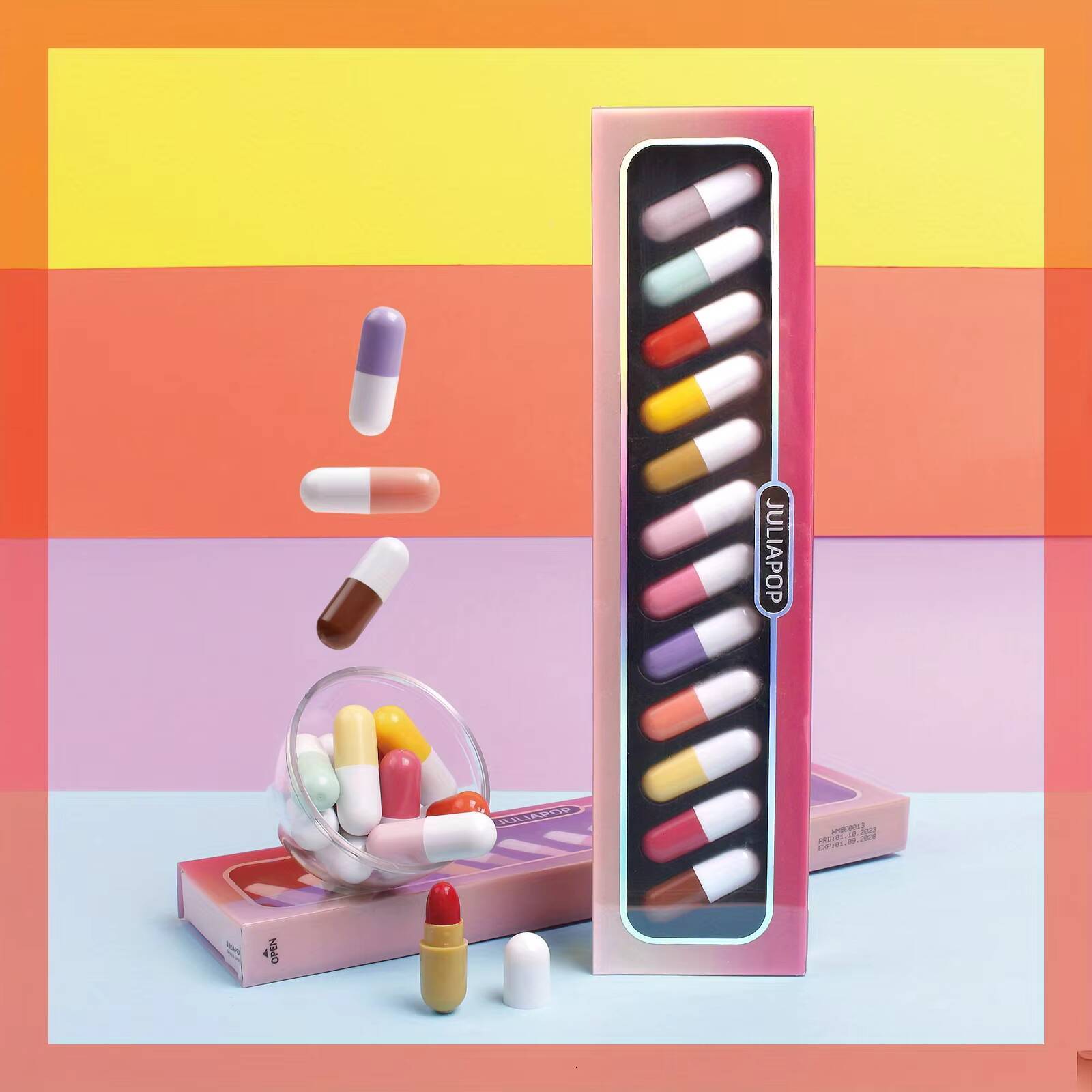 Set,12 Colors Matte Pill Shaped Lipstick,Waterproof Long Lasting Mini Capsules Velvet Lipstick Set(12PCS) happy