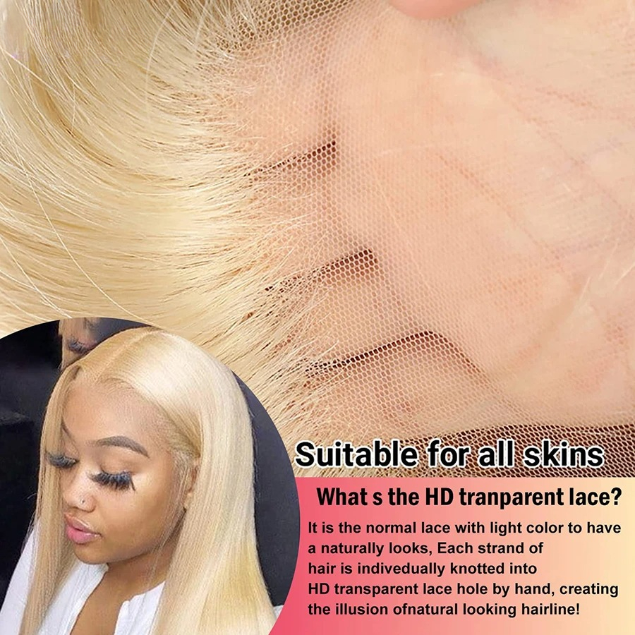13x4 13x6 360 HD Transparent 613 Honey Blonde Color Lace Front Human Hair Wigs for Women Raw Brazilian Straight Synthetic Lace Frontal Wig