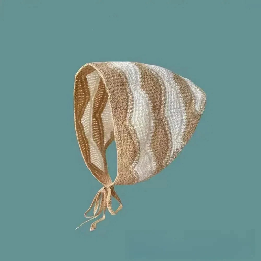 Sweet Knitted Turban French Pastoral Style Colorful Triangle Hair Band Check Wave Hair Accessories Headscarf for Women Girls 250610