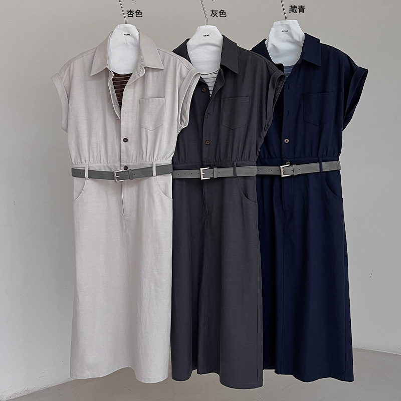 GY240 Flying sleeve waist mid-length style simple casual dress