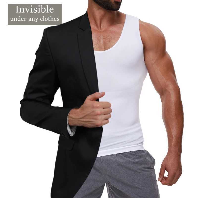 Compression Shirts Men Tummy Control Shapewear Compression Shirt Flat Belly Abdomen Slim Vest Waist Trainer Fitness Workout W250616