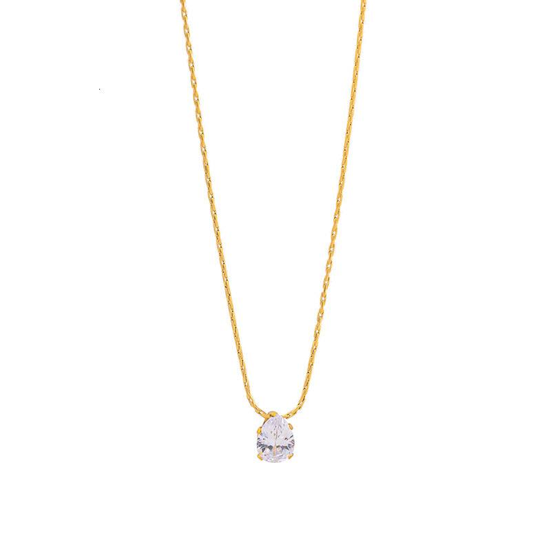 Light Simple Elegant Water Drop Necklace for Women, Titanium Steel Gold Color, High-End Feel, Dia-Studded, Non-Fading