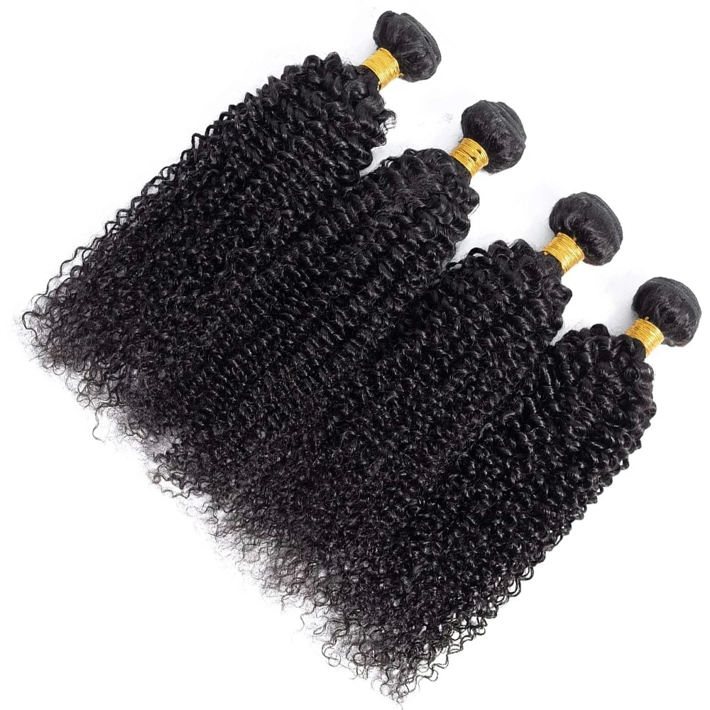 Kinky Curly Natural Hair Bundles Extensions 1/3/4 Pieces Woman Wet And Wavy Human Hair HD Closure Deep Curly Weave Bundles With Closure Mongolian Afro