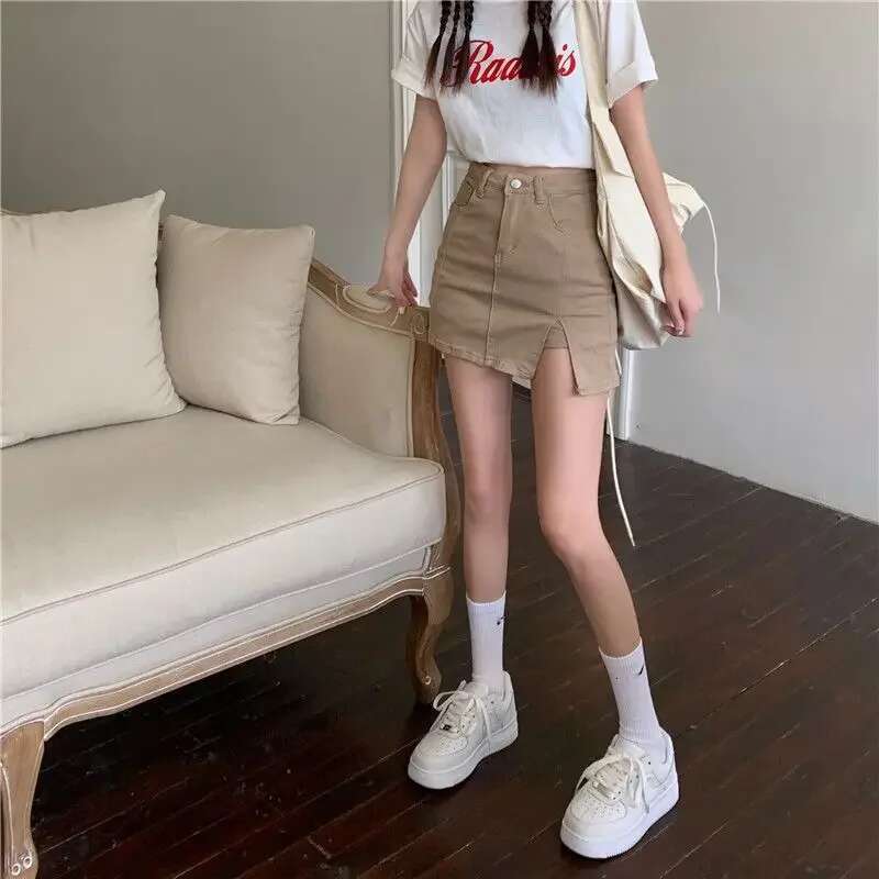 With Slit Zipper Female Jeans Skirts Womens Denim Skirt Mini Short Gyaru High Waist Korean Style Casual Clothing Sales Modest V