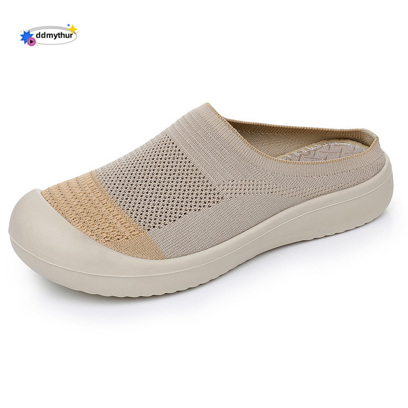 Women's Summer New Fashion Breathable Versatile Non-Slip Wear-Resistant Round Toe Slip-On Shoes Half Slippers ddmythur