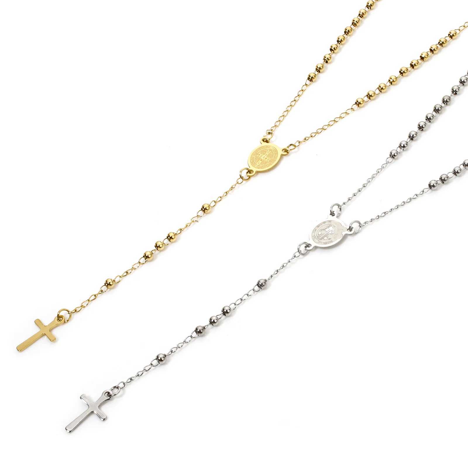 1 Piece Religious 304 Stainless Steel Prayer Beads Rosary Necklace Cross Pendant For Women Jewelry Gifts 52cm(20.5) long M250617