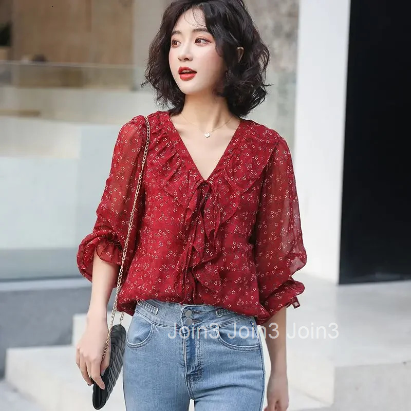 With Puffy Sleeves Womens Shirt and Blouse Floral New Female Tops Youthful Woman Clothes Elegant Chic Clothing Trend 2025 Cute