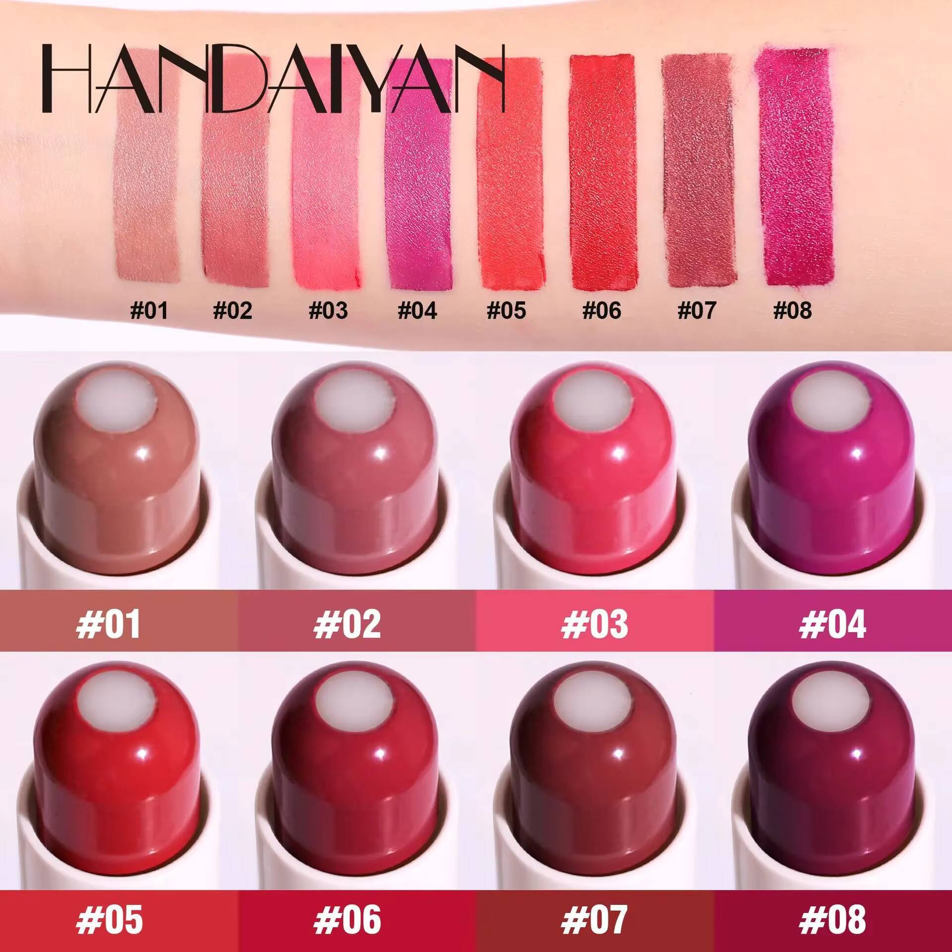 2-in-1 Nude Matte Red Balm Moisturizing 8 Colors Sandwich Lipstick Waterproof Long Lasting Non-stick Cup Lip Stick happy