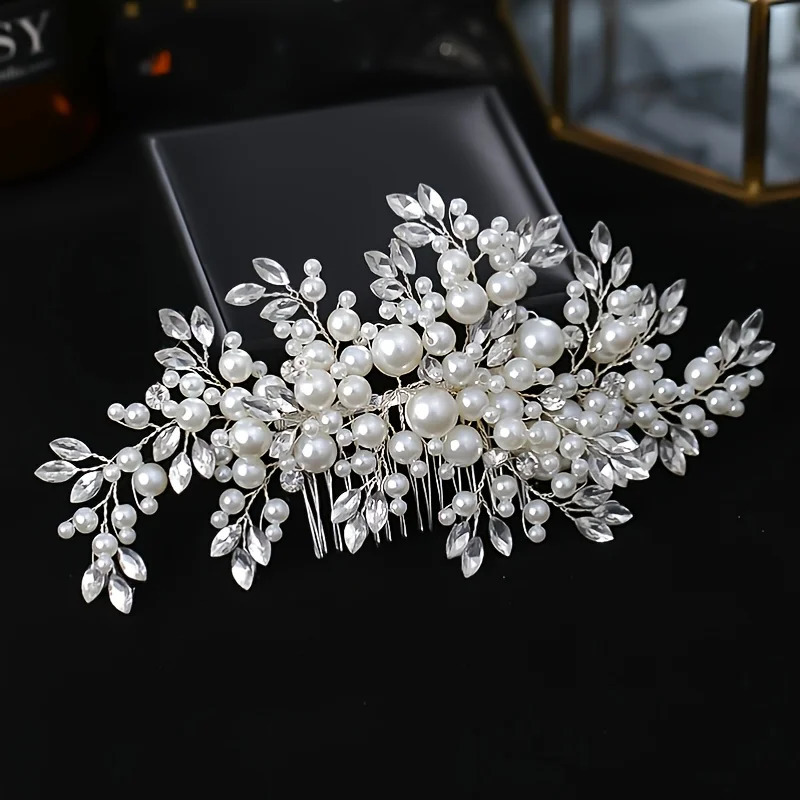 Pearl Hair Comb Headband Rhinestone Pearl Hair Accessories For Women Wedding Accessories Tiara Headpiece 250603