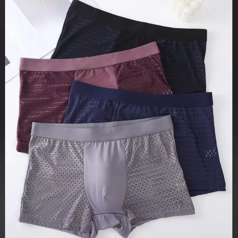 4pcslot Mens Underwear Men Boxer Shorts Ice Silk Mesh Boxershorts Plus Size Panties Summer Sexy Breathable Underpants 40-100KG 250614