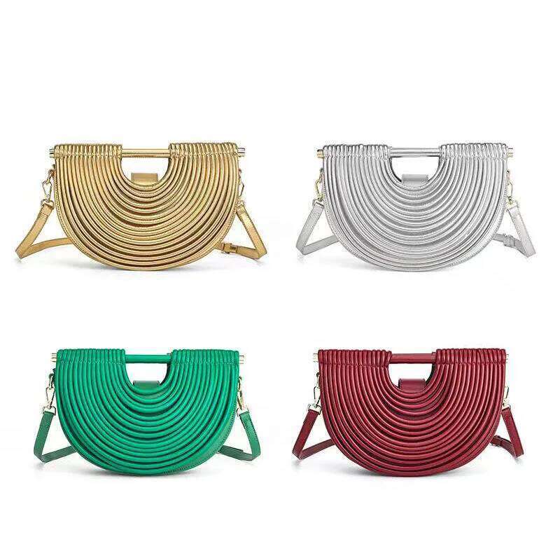 Women's Half Moon Handbags For Women Gold Designer Handwoven Noodle Bags Rope Knotted Pulled Hobo Sier Evening Clutch Chic