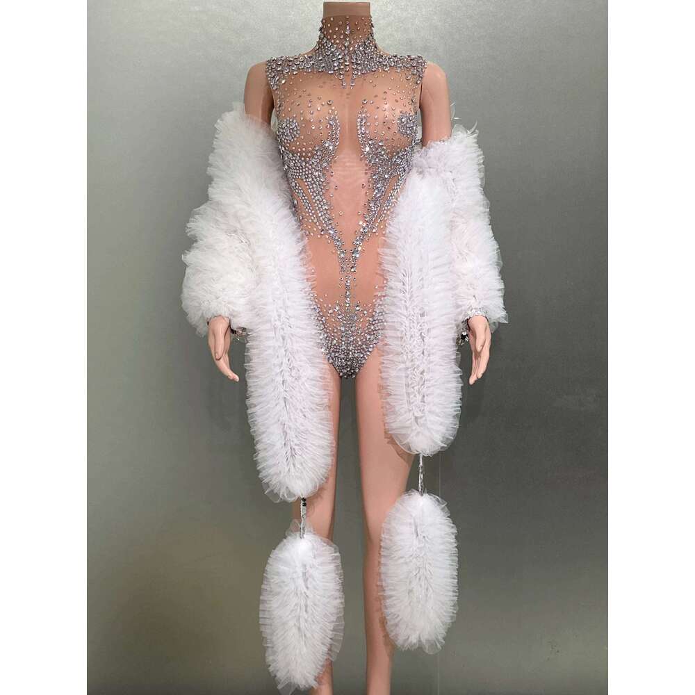 Dias Sexy See Through Sleeveless Sheath Bodysuit Evening Party Performance Costume Nightclub Singer Dancer Stage Wear