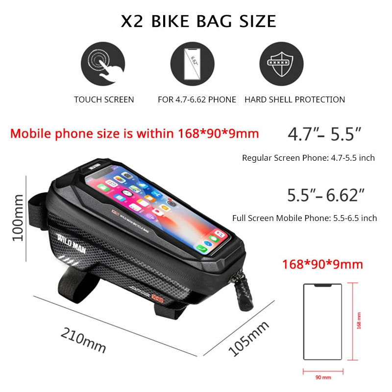 WILD MAN Bike Bag Front Rainproof Cycling Bag Touch Screen Bicycle Phone Bag 6.5 Inch Mobile Phone Case Mtb Accessories 250610