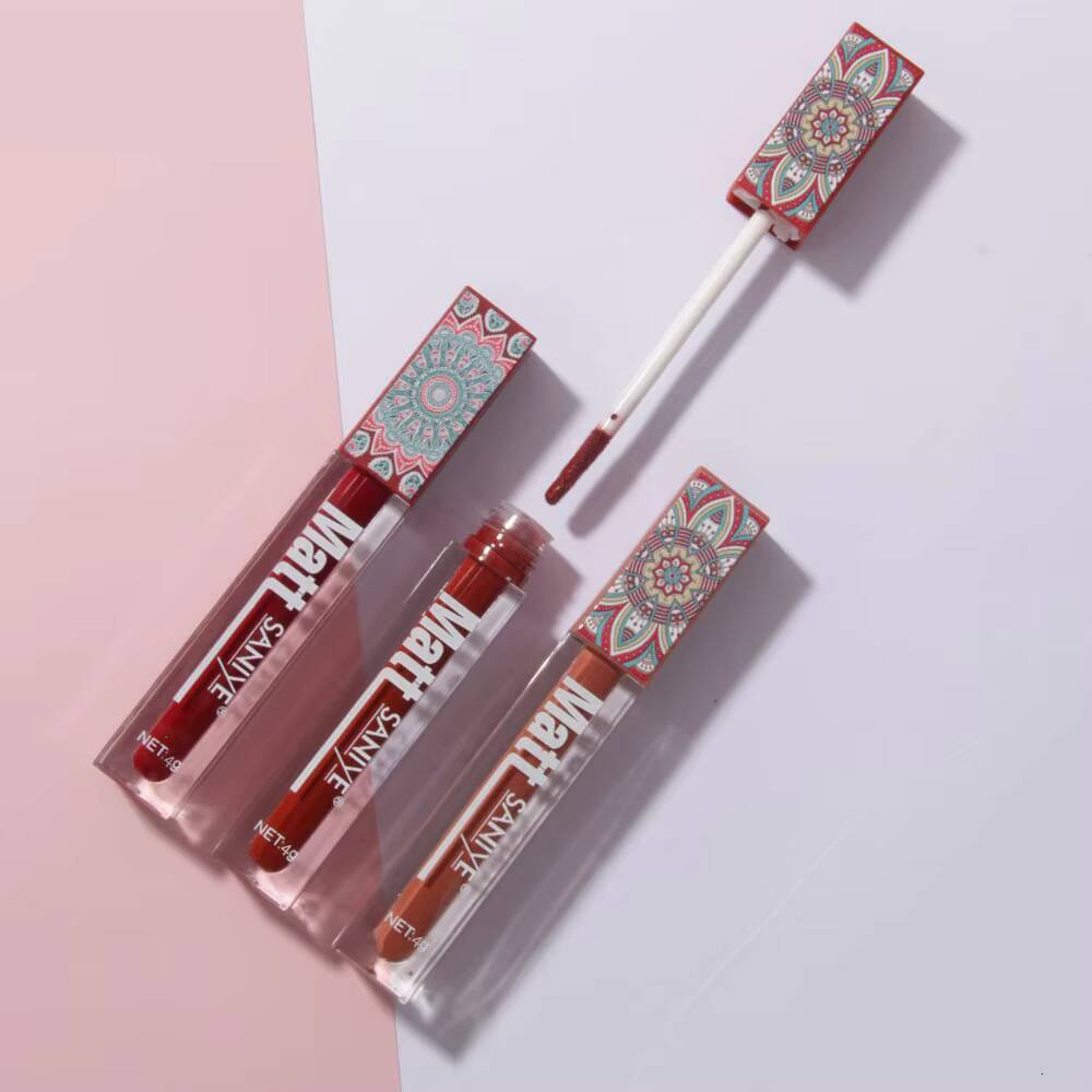 Waterproof Matte Lipstick Brown Nude Pigment Dark Red Long Lasting Velvet Lip Gloss Balm Women Makeup Lipgloss Maquiagem happy