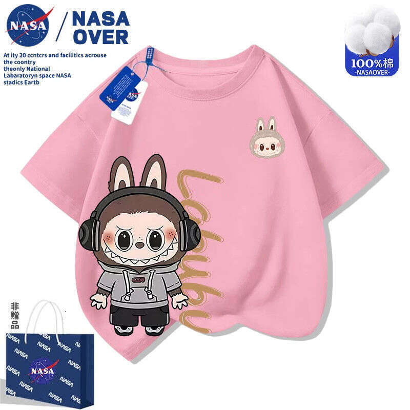 NASA Cartoon Labubu Children's Summer Boys and Girls Short Sleeve T-Shirt Cute Versatile Top