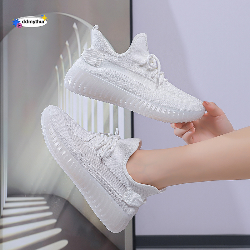 Women's Coconut 2024 New Flyknit Jelly Korean Style Breathable Comfortable Student Casual Sports Running Shoes ddmythur