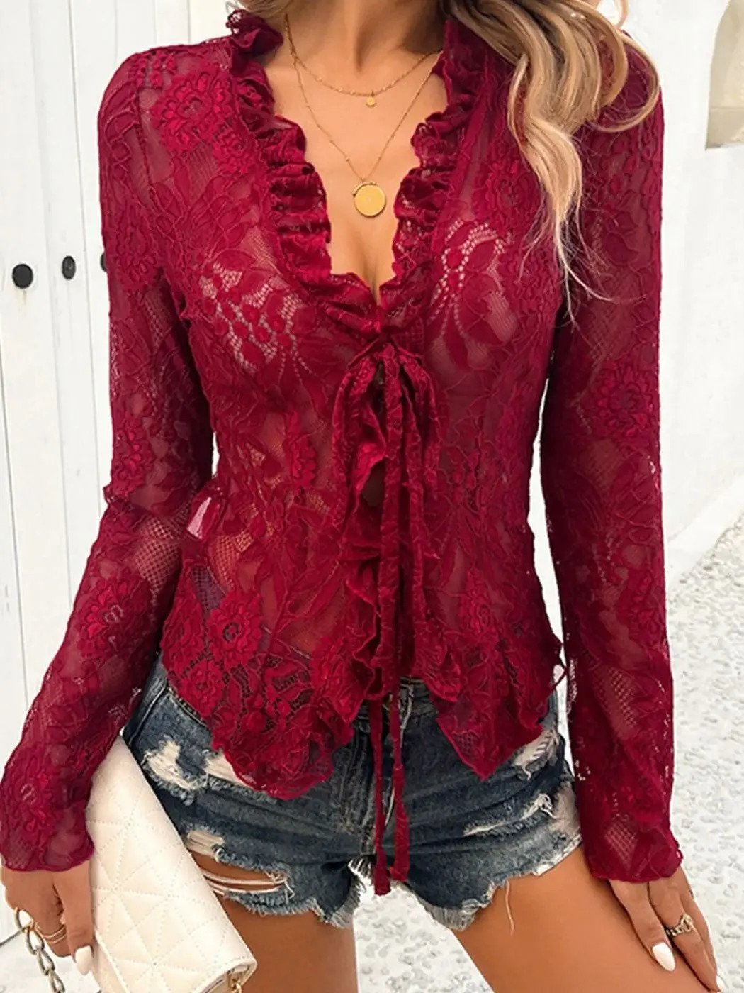 Women Gothic Lace Shrug Crop Tops Flare Long Sleeve Vintage Shirts Blouses for Cosplay Role-Playing Party Halloween Costume 250614