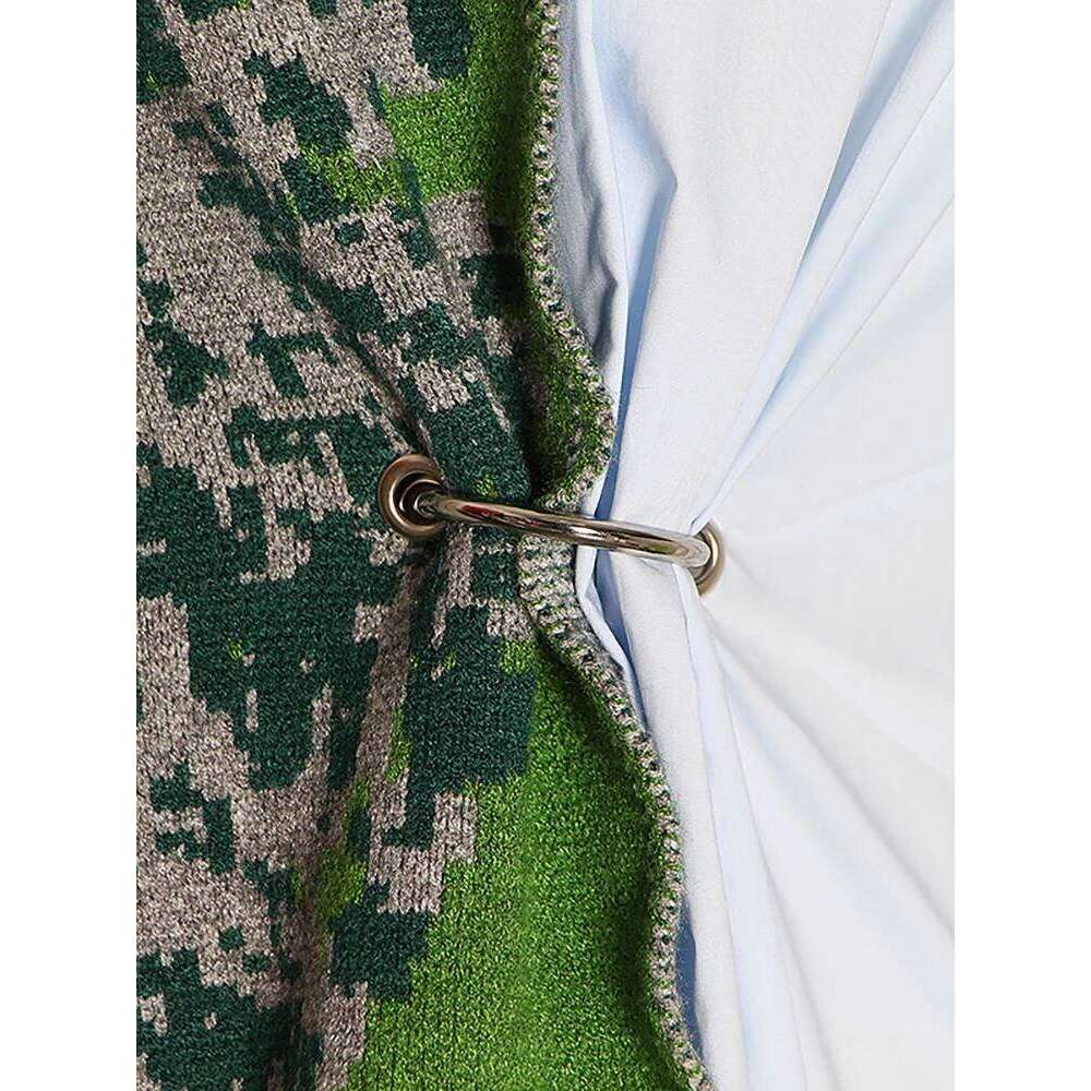 VGH Hit Color Spliced Metal Casual Shirts For Women Lapel Long Sleeve Patchwork Knitting Minimalist Tunic Blouses Female Style