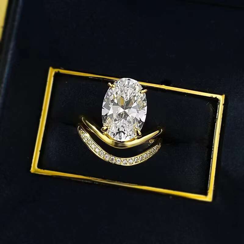 High Quality 4ct D Color Oval Cut Moissanite Diamond 925 Sterling Silver Womens Wedding Ring with 18K Gold Plating