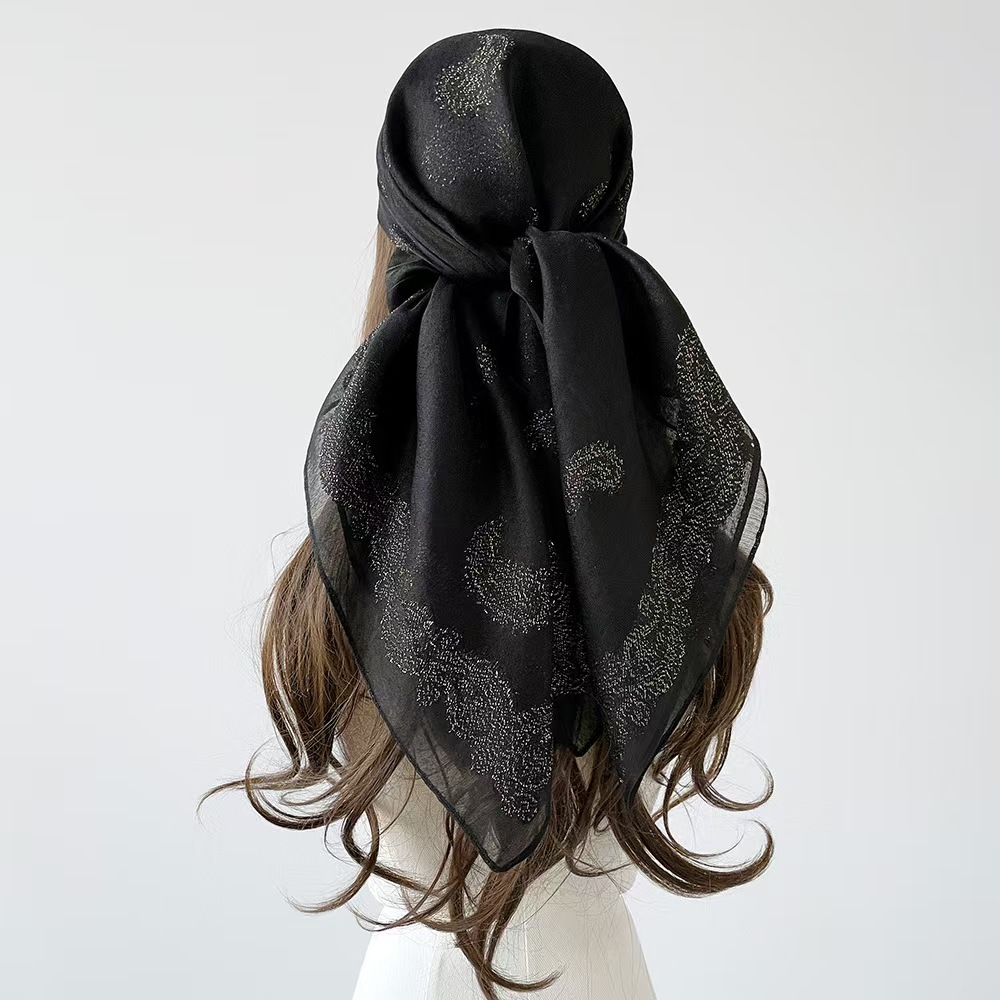 T985 large silk scarf Paisley cashew flower silk scarf high-grade retro cut flower square scarf shawl summer sun protection scarf