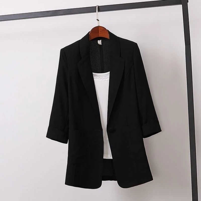 Fashion Womens Jacket Solid Color Yellow Black Cotton Fabric Loose Oversize Coat Spring Summer Jackets 2025 OL Womens Suit 250614