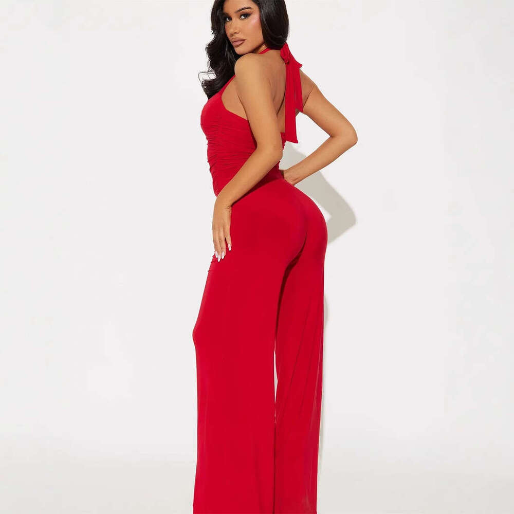 New Summer Halter Neck Sleeveless Tube Top Exquisite Accessories Sexy Slim Fit Jumpsuit For Women B5
