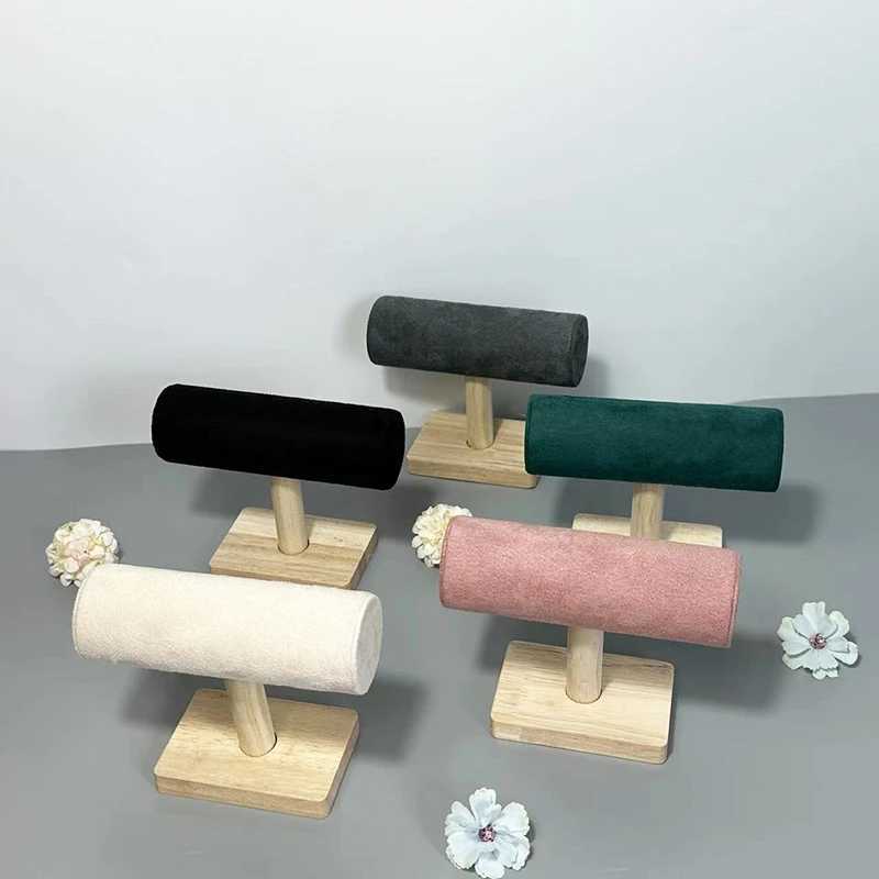 1pc Velvet Display Stand With Wooden Base Bangle Necklace HaiRBands Jewelry Storage Rack Counter Showcase Props Z250616