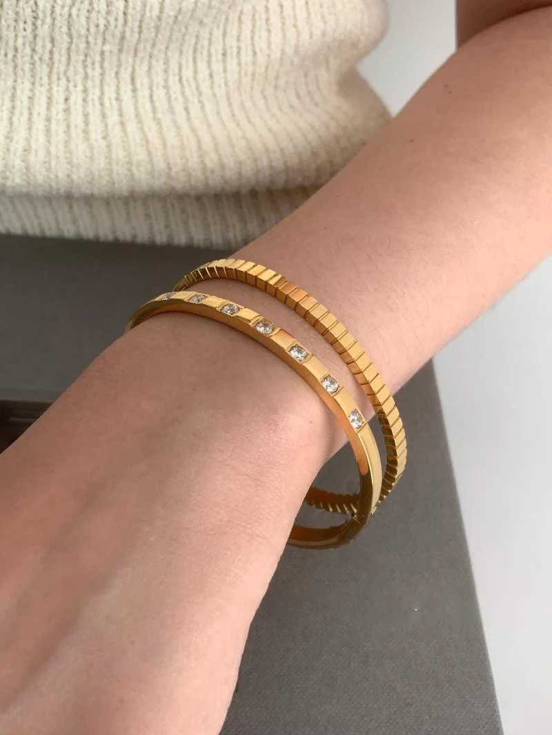 Greatera Trendy Gold Plated 316L Stainless Steel Bangles for Women Delicate Cubic Zirconia Party Jewelry 2024 Z250616