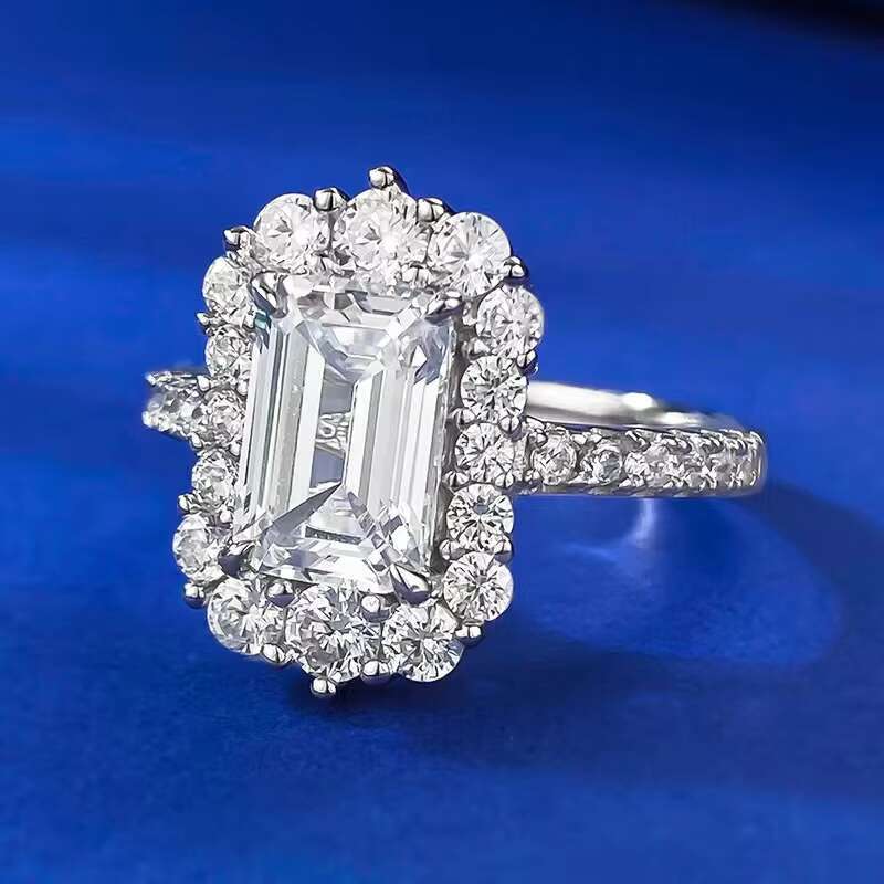 Wholesale High Quality 925 Sterling Silver Jewelry 6*9mm D Color Emerald Cut Moissanite Diamond Women Engagement Wedding Rings