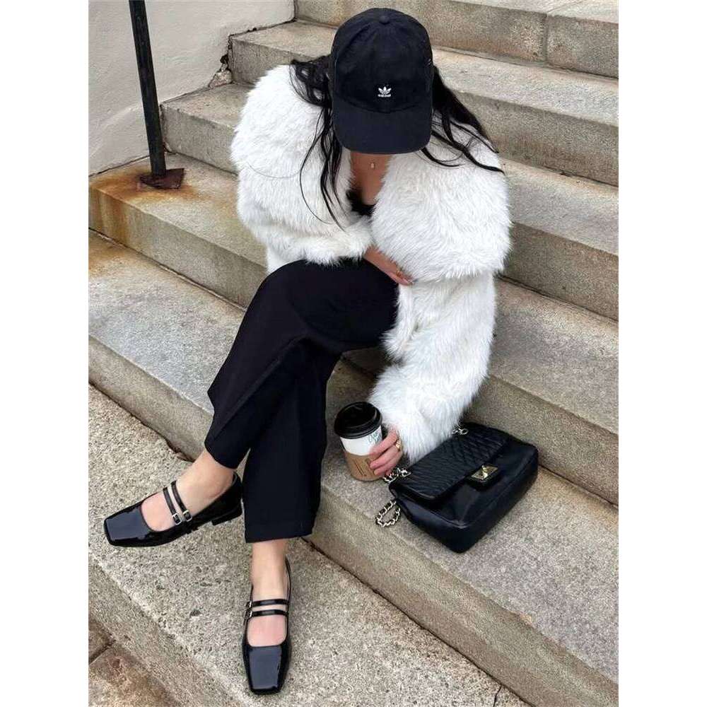 Tossy Lapel Fashion Feather Overcoat Ladies Winter Patchwork Solid Loose Jacket Faux Fur Clothes Women's Coat Clothing