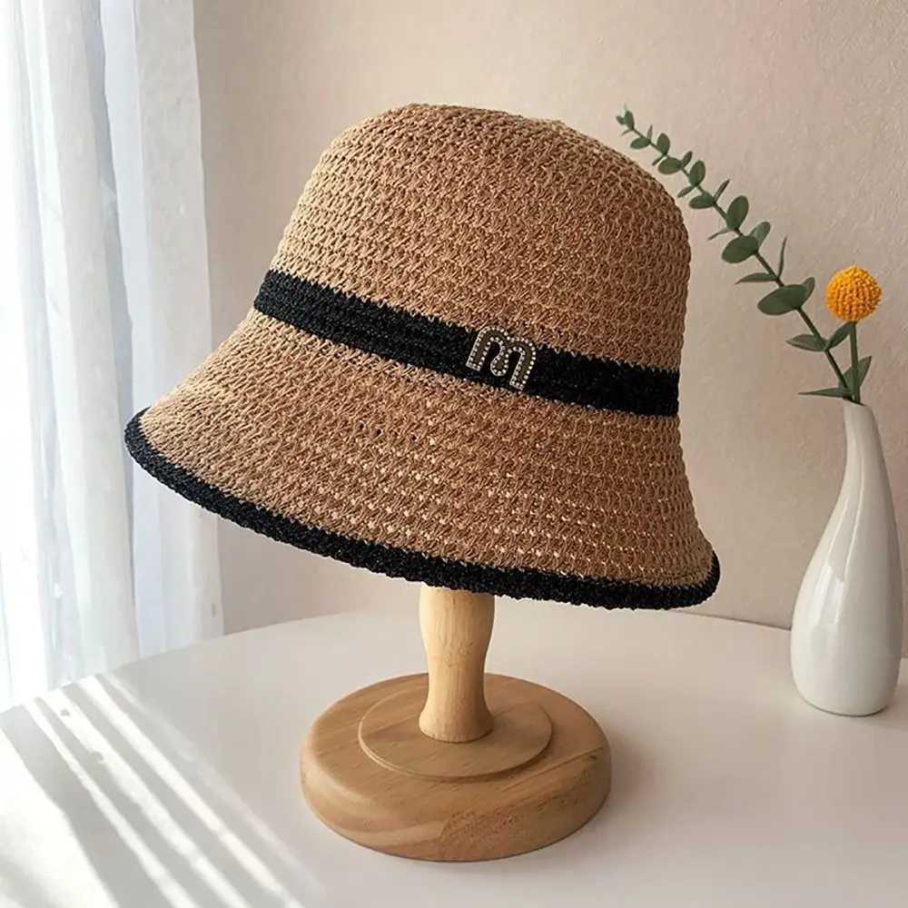 Summer Women Fisherman Hat Anti UV Foldable Letter Decor Holiday Beach Bucket Hat Sun Cap M250616