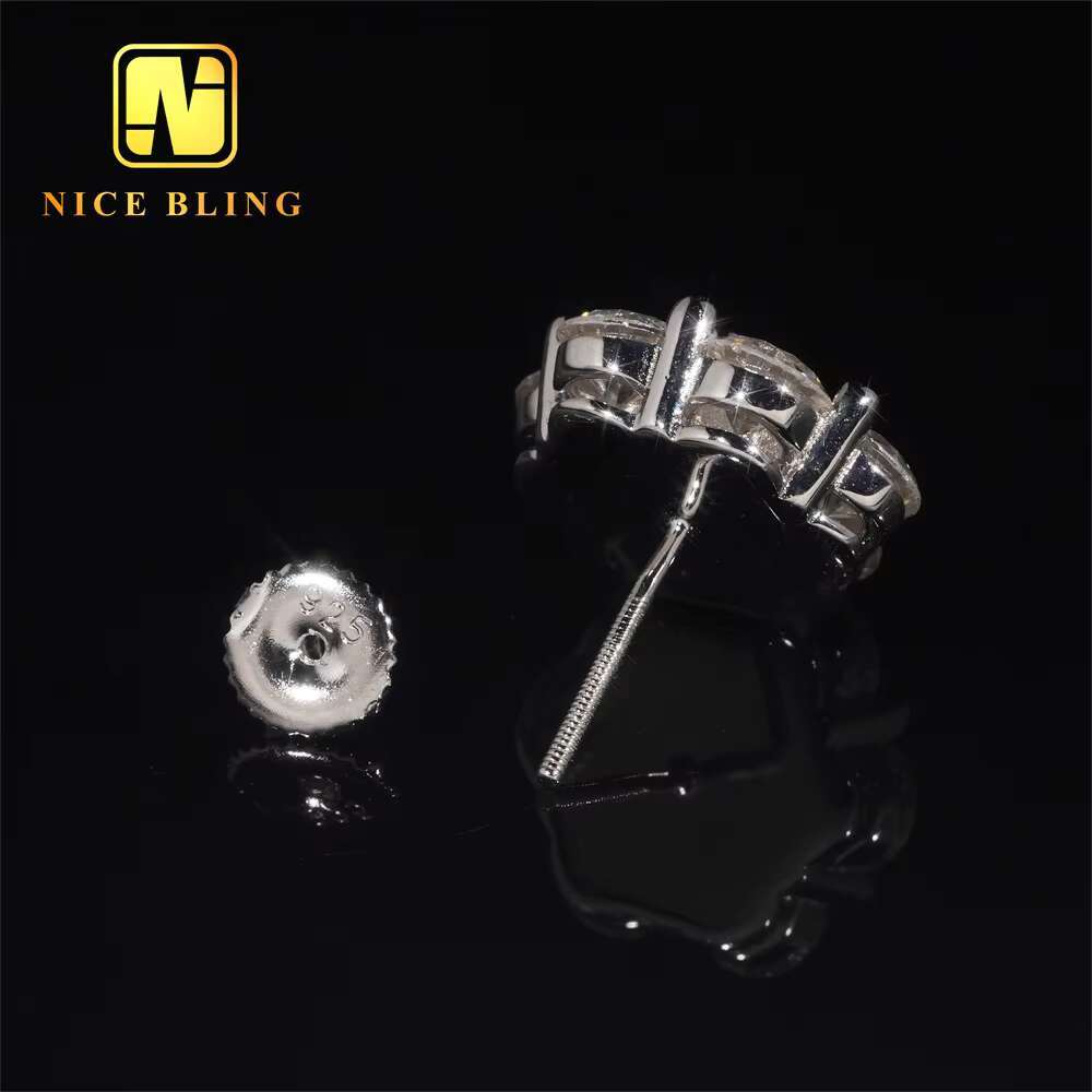 Ready to Ship FULL SIZES Moissanite Flower Stud Earrings Cluster Ear Studs Pass Diamond Tester Hip Hop 925 Silver Gold Plated