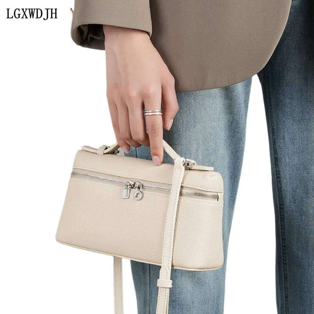 Designer bag 52 Niche versatile and durable women's shoulder 2025 fashionable top-grain cowhide crossbody bag Double zipper new handbag