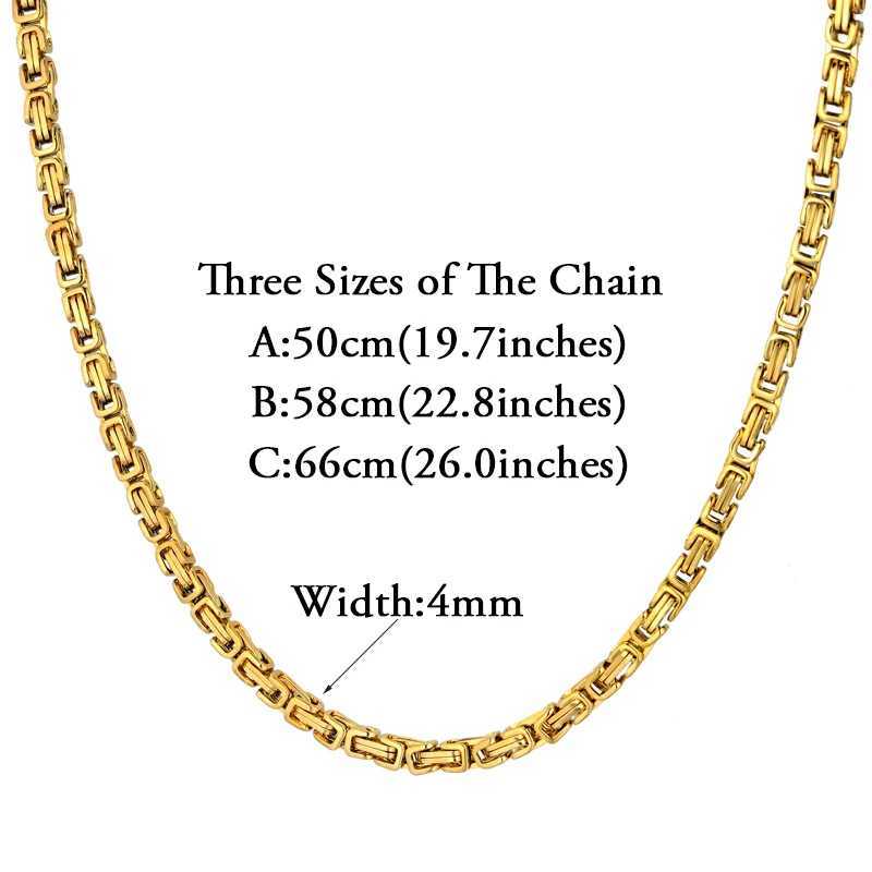 4mm Punk Male Gold Color Stainless Steel Byzantine Box Link Chain Necklace for Women Men Vintage Fashion Jewelry Gifts W250616