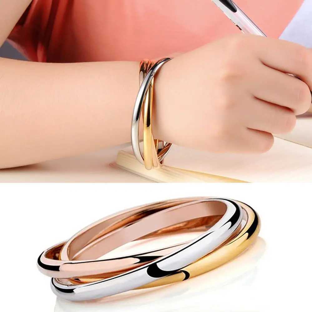 2025 New Fashion Jewelry Women Gifts Chains Stainless Steel 3 Color Set Bangles Accessory Wholesale Z250616